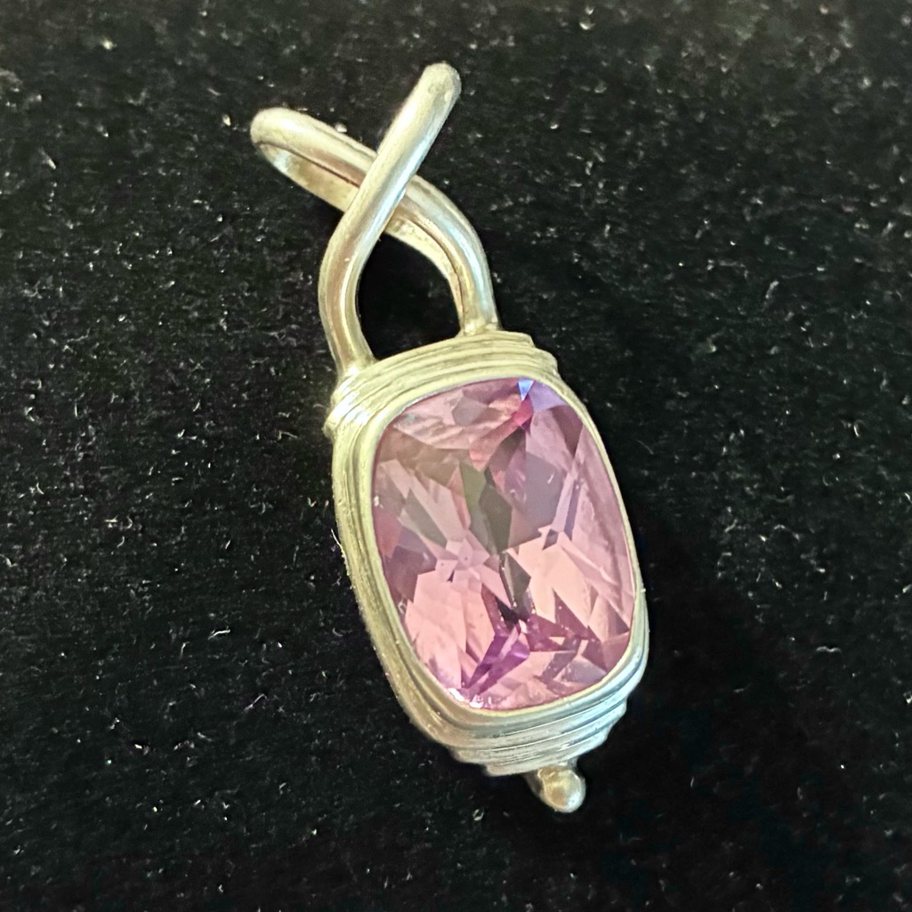 Sterling Silver Pendant With Cushion-Cut Light Pink Stone 50$